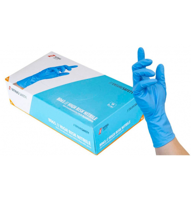 Einweghandschuhe HIGH RISK NITRILE, Nitril, lebensmittelecht, blau, Größe 10 / XL,