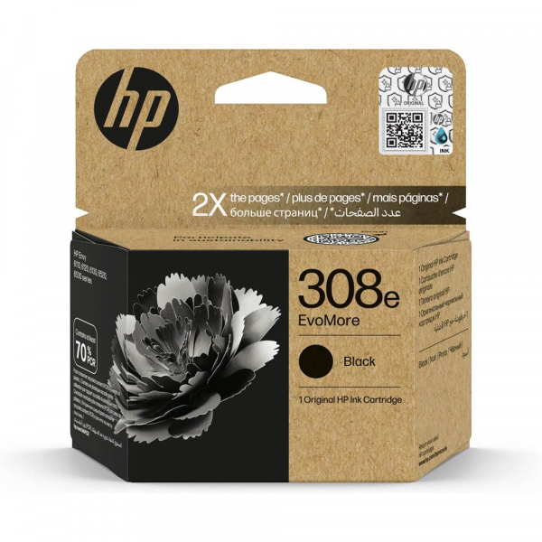 HP 308e EvoMore Schwarz Original Druckerpatrone für nachhaltiges Drucken bei hohem Druckaufkommen, DeskJet 2900, 4300 Envy 6100e, 6500