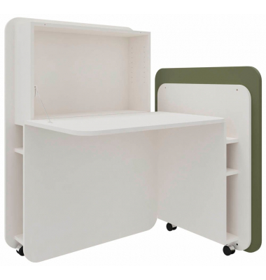 Sekretär FLATup 4260743068965, 126cm (H), 107x41,5-91cm (BxT), rechteckig, weiß / diamantweiß