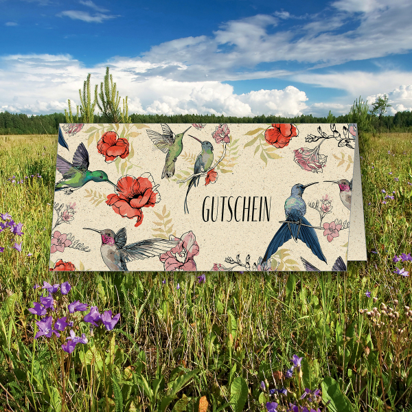 8 Stück Sigel Gutschein-Karten Hummingbirds and flowers -  DIN lang - 10 Karten inkl. transparente Umschläge 4004360785207 Sigel