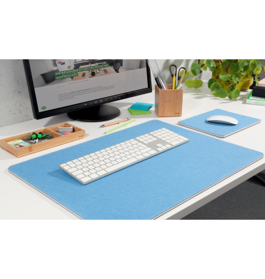 Schreibunterlage - recyceltes PET, recyceltes PP - hellblau, dunkelgrau - beidseitig verwendbar - 60 x 0,7 cm