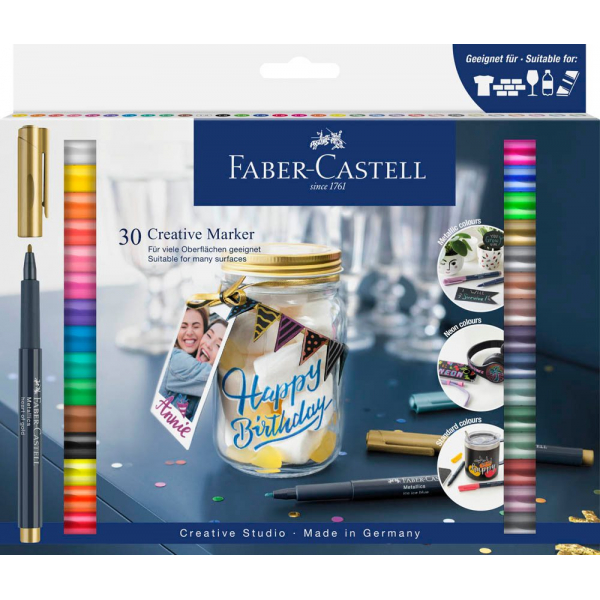 3 Stück Faber-Castell Lackmarker 160730, Packung, farbig sortiert, 1,5mm Rundspitze 4005401607304 Faber-Castell 30 Stück
