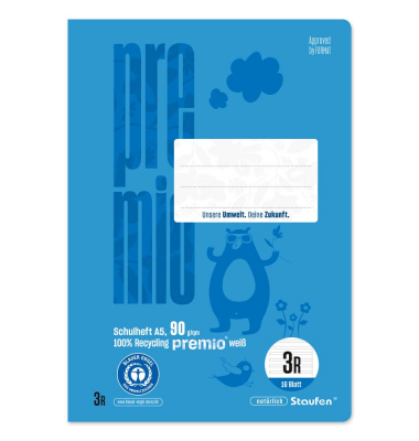 Schulheft 040780033 Premio, Lineatur 3R / Lineatur 3R / keine, A5, 90g, hellblau, 16 Blatt / 32 Seiten