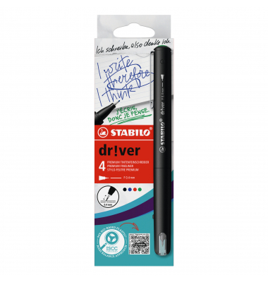 Fineliner-Set dr!ver, EO1088/4-01, schwarz (Schreibfarbe: 4-farbig sortiert), 0,4mm
