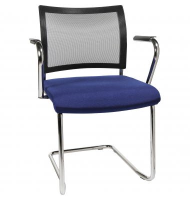 Besucherstuhl Visit 20 Net, blau/schwarz / chrom, mit Armlehnen, Freischwinger