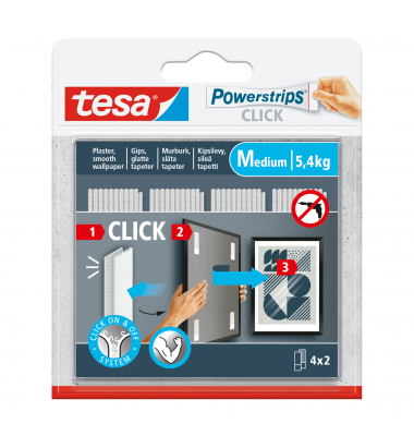 Klebepads 77721-00000-00 Powerstrips Click Medium, 4x2 St&uuml;ck, 20x4x80mm (LxBxT), wiederabl&ouml;sbar