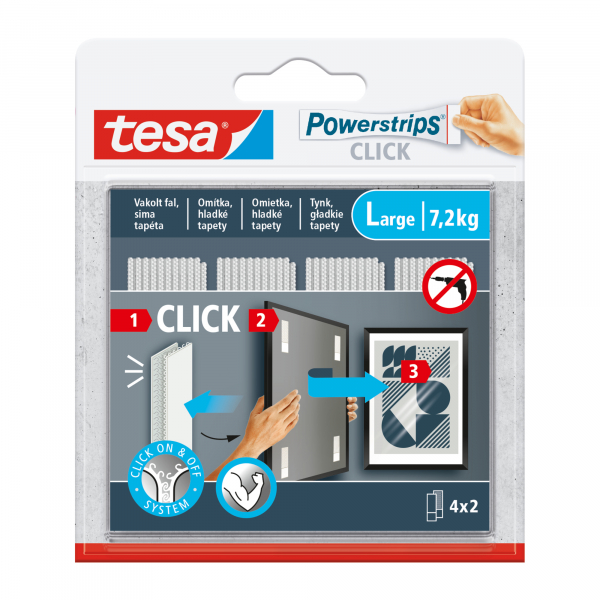 4063565401237 - Klebepads 77722-00000-00 Powerstrips Click Large 4x 2 Stück 2x85cm (BxL) wiederablösbar 4063565401237 Tesa
