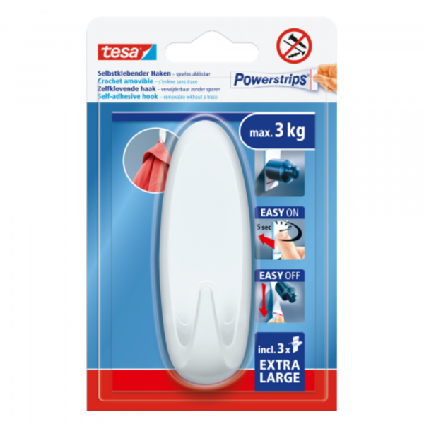 4063565402975 - Powerstrips Klebehaken xl Oval - selbstklebender Haken mit extra starkem Halt - wiederverwendbarer Wandhaken für Bad oder Küche - Montage ohne Bohren