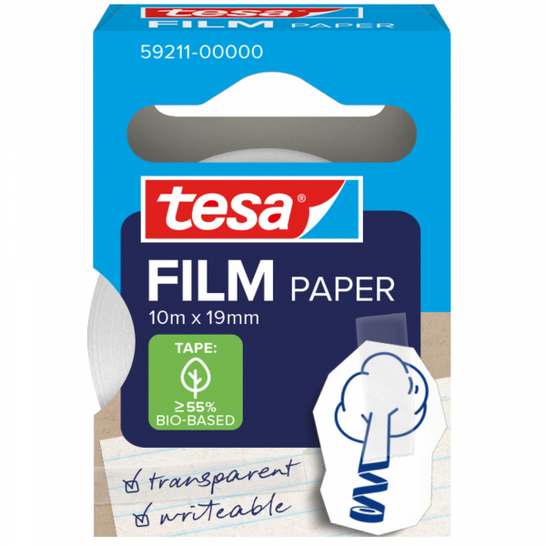 4063565479403 - tesafilm® Paper Klebefilm transparent 19 mm x 10 m lösungsmittelfrei beschriftbar 1 Rolle