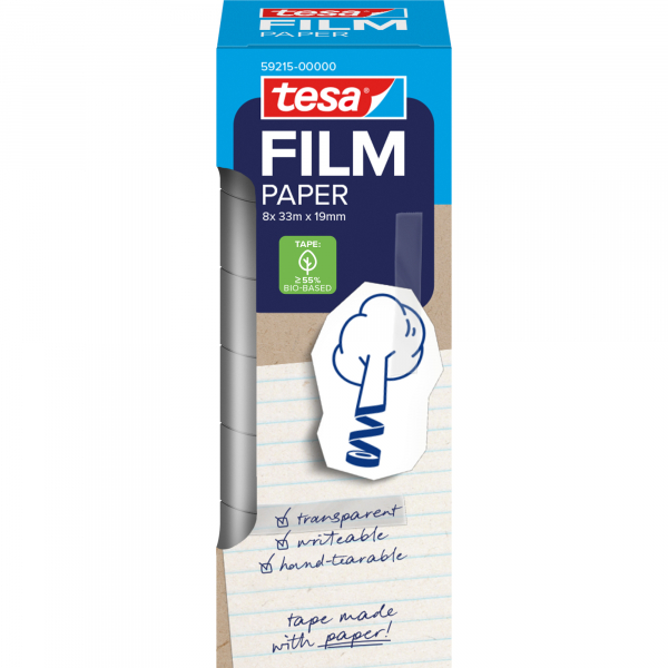 4063565479793 - tesafilm® Paper Klebefilm transparent 19 mm x 33 m leise abrollend lösungsmittelfrei 1 Rolle