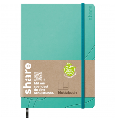Notizbuch 4-0014515, share, t&uuml;rkis, A6, blanko, 80g, 96 Blatt / 192 Seiten