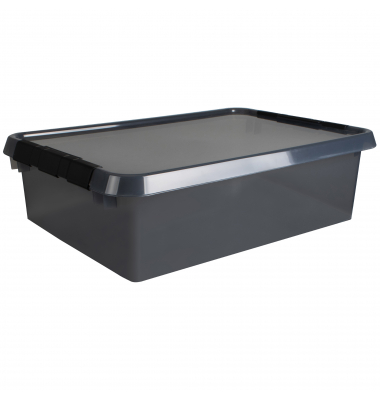 Aufbewahrungsbox Comfort Line H6165408, 32 Liter, mit Deckel, au&szlig;en 600x400x180mm, Kunststoff, 80 % recycelt grau transparent