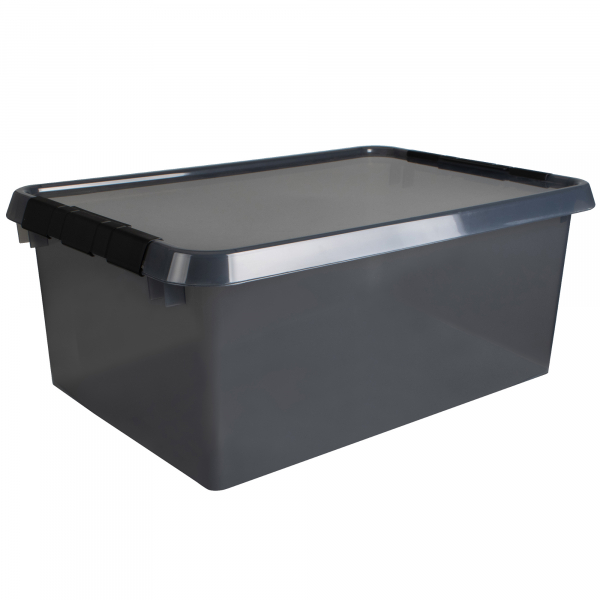 8711112027244 - Aufbewahrungsbox Comfort Line H6165508 45 Liter mit Deckel außen 600x400x260mm Kunststoff 80 % recycelt grau transparent 87