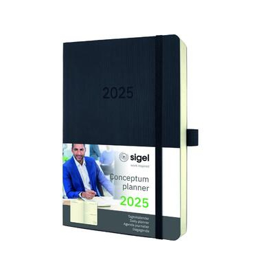 Buchkalender C2520, Conceptum, schwarz, 1 Tag / 1 Seite, Sa/So 1 Seite, 13,5x21cm (A5), 2025