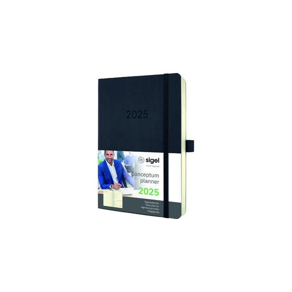 9 Stück Sigel Buchkalender C2520, Conceptum, schwarz, 1 Tag / 1 Seite, Sa./So. / einer Seite, 13,5x21cm (A5), 2025 4004360780165 Sigel