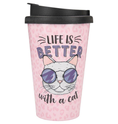 Kaffeebecher To-Go Life is better with a Cat rosa 0,35 l