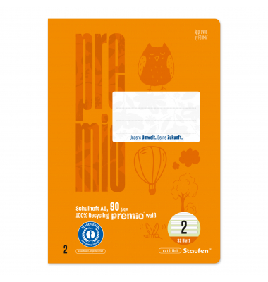 Schulheft 040781002 PREMIO, Lineatur 4 / liniert / keine, A5, 90g, orange, 32 Blatt / 64 Seiten