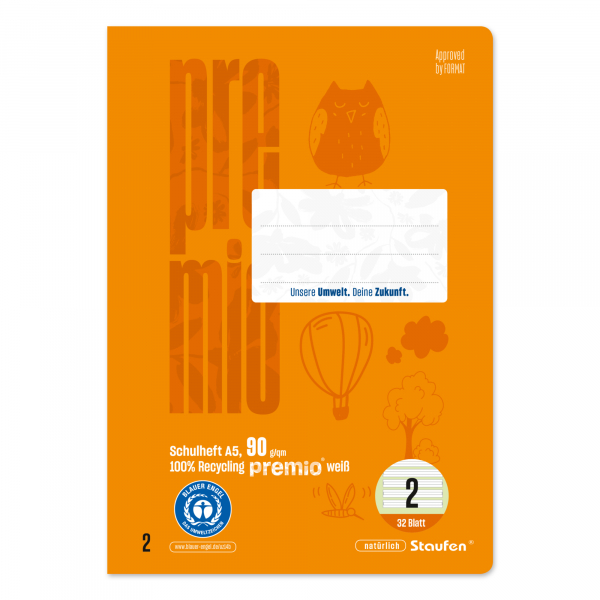 9001939837379 - Schulheft 040781002 PREMIO Lineatur 4   liniert   keine A5 90g orange 32 Blatt   64 Seiten 9001939837379 Staufen