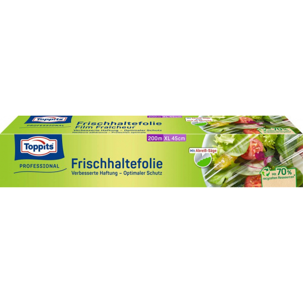 4008871200204 - Toppits® Frischhalte-Folie Großrolle extrabreit im praktischen Dispenser-Karton mit Metallsäge Rollenlänge 200 Meter 4008871200204 - Toppits® Frischhalte-Folie Großrolle extrabreit im praktischen Dispenser-Karton mit Metallsäge Rollenlänge 200 Meter