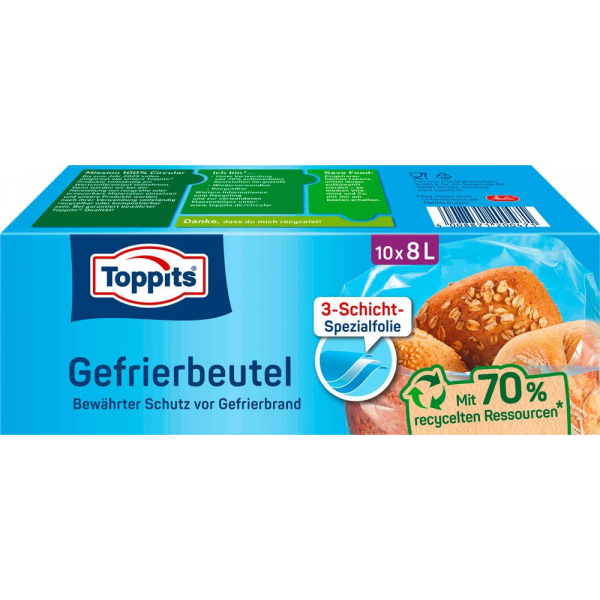 4008871200471 - Toppits® Gefrier-Beutel aus 3-Schicht-Folie mit verstärkter Mittelschicht 1 Packung = 10 Stück á 8 l Fassungsvermögen 4008871200471 - Toppits® Gefrier-Beutel aus 3-Schicht-Folie mit verstärkter Mittelschicht 1 Packung = 10 Stück á 8 l Fassungsvermögen