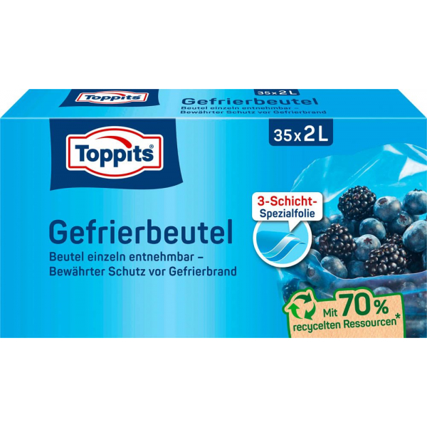 4008871208057 - Toppits® Gefrierbeutel Standboden Mit Standboden für einfaches Befüllen Fassungsvermögen 2 Liter 1 Packung = 35 Stück 4008871208057 - Toppits® Gefrierbeutel Standboden Mit Standboden für einfaches Befüllen Fassungsvermögen 2 Liter 1 Packung = 35 Stück