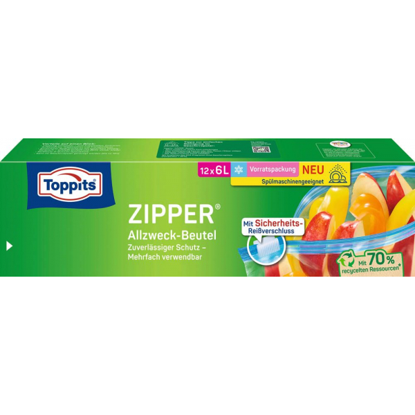 4008871211057 - Toppits Zipper® Vorratspack XL Allzweck-Beutel Mit Reißverschluss 1 Packung = 12 Beutel 6 Liter Fassungsvermögen 4008871211057 - Toppits Zipper® Vorratspack XL Allzweck-Beutel Mit Reißverschluss 1 Packung = 12 Beutel 6 Liter Fassungsvermögen