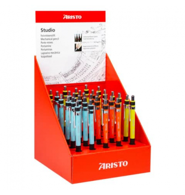 Druckbleistift Feinminenstifte Studio Pen Display, VD85908, 5x hellgrün/5x orange/5x hellblau/ 15x schwarz, 0,5mm, HB