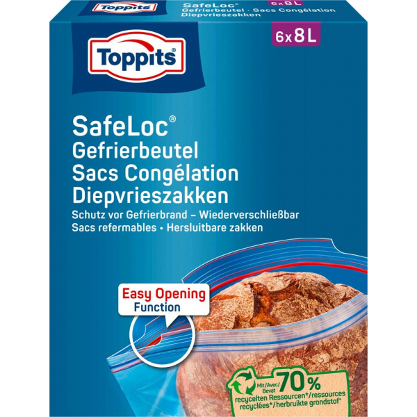 4008871200853 - Toppits® Safeloc ® Maxi Gefrierbeutel Einfacher zu schließender Safeloc® mit doppeltem Safeloc-Verschluss 1 Packung = 6 Stück á 8 l 4008871200853 - Toppits® Safeloc ® Maxi Gefrierbeutel Einfacher zu schließender Safeloc® mit doppeltem Safeloc-Verschluss 1 Packung = 6 Stück á 8 l