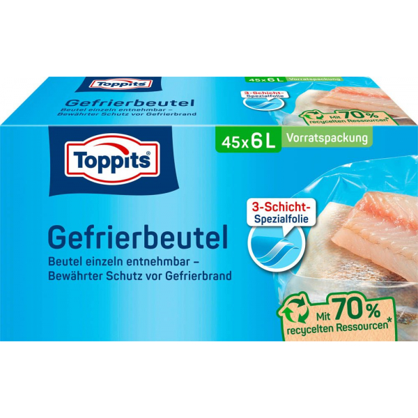 4008871208149 - Toppits® Gefrierbeutel Standboden Vorratspack Mit Standboden für einfaches Befüllen Fassungsvermögen 6 Liter 1 Packung = 45 Stück 4008871208149 - Toppits® Gefrierbeutel Standboden Vorratspack Mit Standboden für einfaches Befüllen Fassungsvermögen 6 Liter 1 Packung = 45 Stück