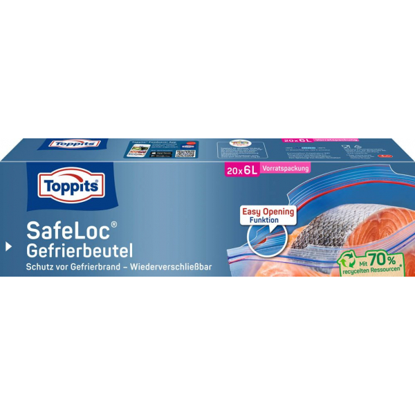 4008871211071 - Toppits ® Doppelverschluss Gefrierbeutel mit Safeloc-Verschluss Wiederverschließbar schützt vor Gefrierbrand Fassungsvermögen 6 Liter XL Packung = 20 Beutel 4008871211071 - Toppits ® Doppelverschluss Gefrierbeutel mit Safeloc-Verschluss Wiederverschließbar schützt vor Gefrierbrand Fassungsvermögen 6 Liter XL Packung = 20 Beutel