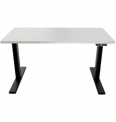 Schreibtisch E-WonderTech, elektrisch höhenverstellbar, 63-128cm (H), 140x80cm (BxT), rechteckig, lichtgrau / schwarz