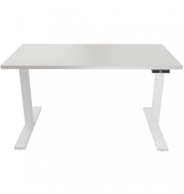 Schreibtisch E-WonderTech, elektrisch höhenverstellbar, 63-128cm (H), 140x80cm (BxT), rechteckig, lichtgrau / verkehrsweiß