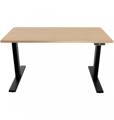 Schreibtisch E-WonderTech, elektrisch höhenverstellbar, 63-128cm (H), 140x80cm (BxT), rechteckig, ahorn / schwarz