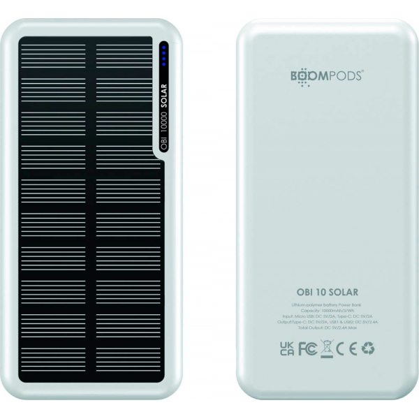 5060746170110 - 000mAh Solar Powerbank - White Obi 10000mAh Solar Powerbank - White POSWHT 5060746170110
