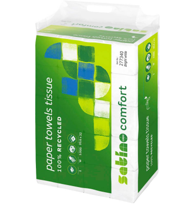 Falthandt&uuml;cher Satino Comfort 277340, 20,6x32cm, 2-lagig, Interfold-Falz (W-Falz), wei&szlig;, Recyclingpapier