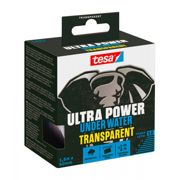 4063565316357 - tesa Ultra Power Under Water Transparent - wasserfestes Klebeband - Abdichtungsband für Pool Zelt und Dachrinne - starke Klebeleistung für