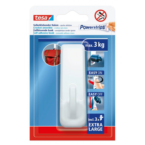 4063565403484 - tesa® Klebehaken Extra Large selbstklebend 3 kg Haltekraft wiederverwendbar weiß Rechteck