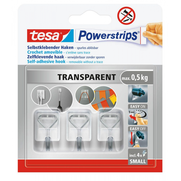 4063565398322 - tesa® Powerstrips Klebehaken selbstklebend weiß ablösbar & wiederverwendbar Tragkraft bis 05 kg 3 Stück