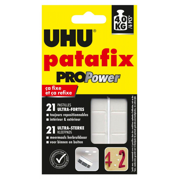12 Stück UHU Klebepads 47905 ProPower, 21 Stück, 25x20,0mm (BxL), doppelseitig, wiederablösbar 4026700479058 UHU 21 Stück