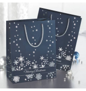 Geschenktasche GT110 Premium Silver Snowflakes, Weihnachten, farblich abgestimmte Tragekordel, Silberprägung, Silberne Schneeflo