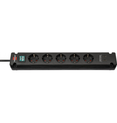 Bremounta USB-C 5-fach Steckdosenleiste mit Schalter 3,0 m schwarz mit USB-Buchse