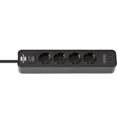 Ecolor USB-C 4-fach Steckdosenleiste mit Schalter 1,5 m schwarz mit USB-Buchse