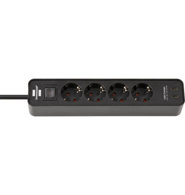 Ecolor USB-C 4-fach Steckdosenleiste mit Schalter 1,5 m schwarz mit USB-Buchse