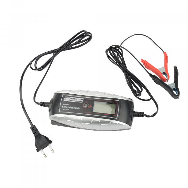 Brüder Mannesmann Batterie-Ladegerät 6/12 V, 4 A, 7 Programme, LCD | M12715 Beleuchtete Anzeige, Schutz vor Überladung und Kurzschluss, Erhaltungsladung und Regeneration, für Auto und Motorrad