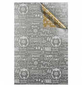 Geschenkpapier 4A5603, Weihnachten (Schrift- und Flockendesign), 50cm x 150m, silber/gold/weiss