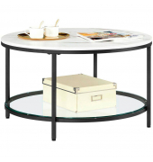 Beistelltisch LCT071B13, 46cm (H), 80x80cm (BxT), rund, weiß, marmor / schwarz
