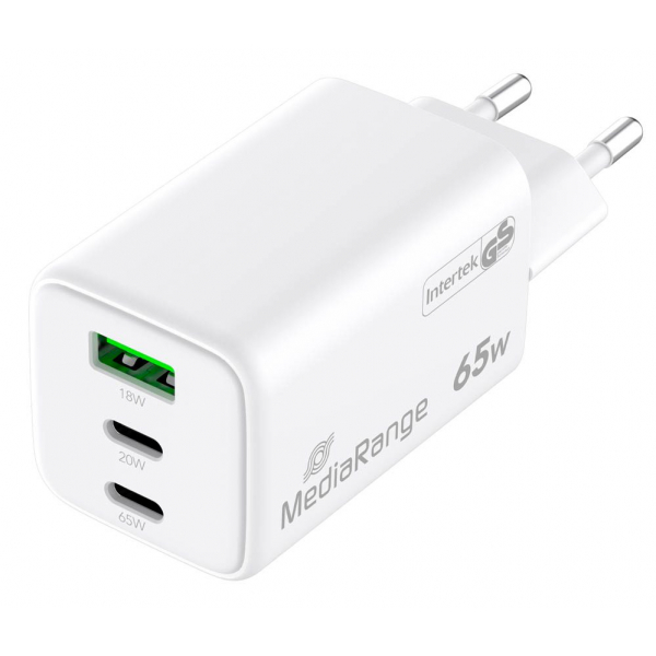 4260664878452 - MediaRange Quick Charge Schnellladeadapter 65 W Eurostecker 2x USB-C und 1x USB-A weiß 4260664878452 - MediaRange Quick Charge Schnellladeadapter 65 W Eurostecker 2x USB-C und 1x USB-A weiß