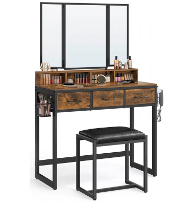 Schminktisch braun, schwarz rechteckig, Kufen-Gestell schwarz, 90,0 x 40,0 x 141,0 cm