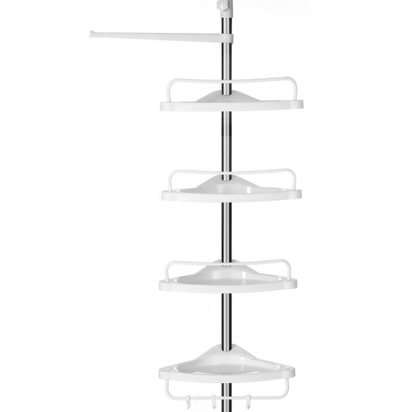0194343033419 - Duschregal höhenverstellbar Eckregal fürs Badezimmer Badregal 95-300 cm Boden bis Decke Edelstahl 4 Ablagen 3 Haken 1 Handtuchhalter 0194343033419 - Duschregal höhenverstellbar Eckregal fürs Badezimmer Badregal 95-300 cm Boden bis Decke Edelstahl 4 Ablagen 3 Haken 1 Handtuchhalter
