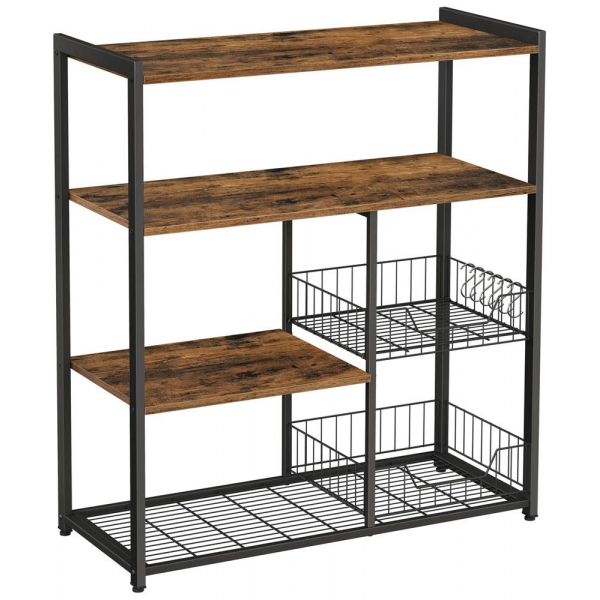 6955880392322 - VASAGLE Küchenregal Standregal mit 2 Metallkörben Bäckerregal mit Haken und Regalablagen Mikrowellenregal 35 x 80 x 95 cm Vintagebraun-schwarz 6955880392322 - VASAGLE Küchenregal Standregal mit 2 Metallkörben Bäckerregal mit Haken und Regalablagen Mikrowellenregal 35 x 80 x 95 cm Vintagebraun-schwarz